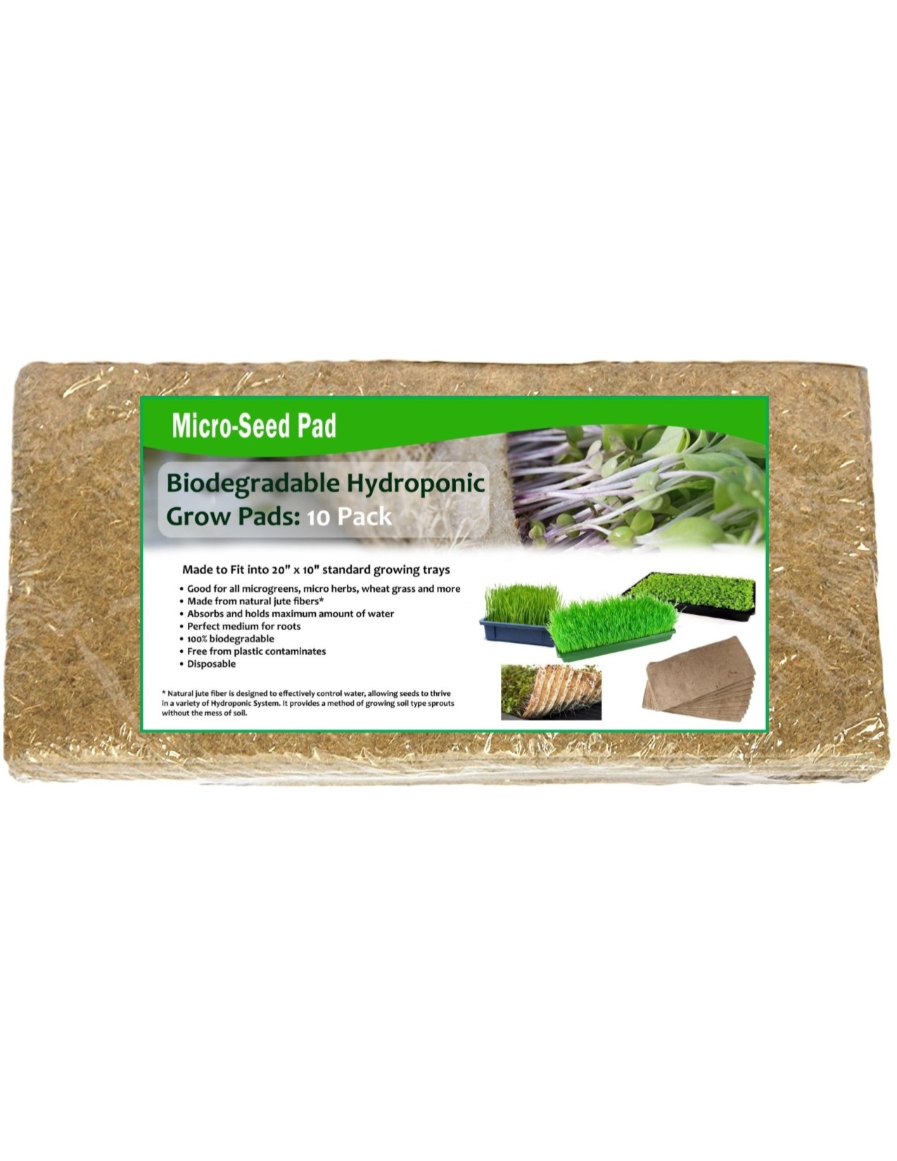 Perfect for MicroGreens 10-Pack Pad Sprouts Organic and Fully Biodegradable Ideal for Hydroponic Growing. Fits Standard 10X20 Germination Tray Wheatgrass Microgreen Jute Grow Mat 